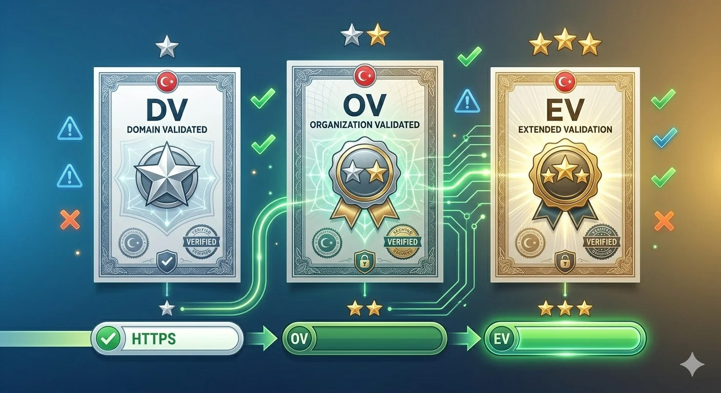 SSL/TLS Sertifika Türleri: DV, OV, EV Farkları